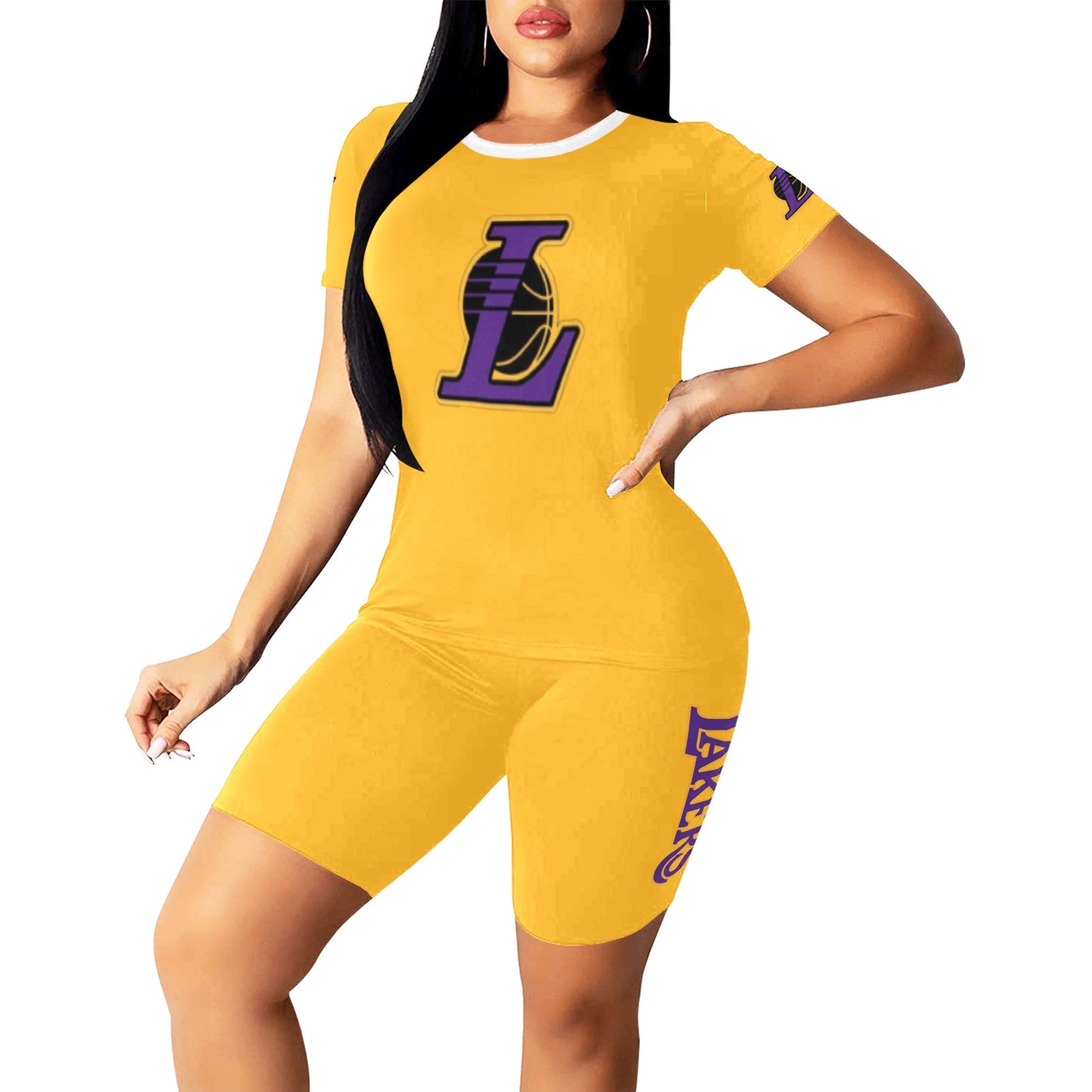 1 Women Yoga Outfit Gold Women's Short Yoga Set