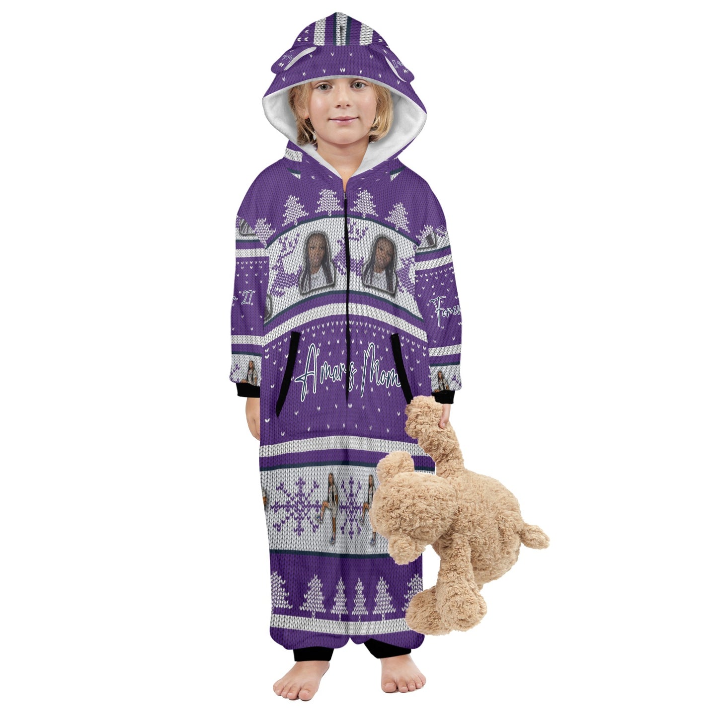 Kayla One-Piece Zip up Hooded Pajamas for Little Kids
