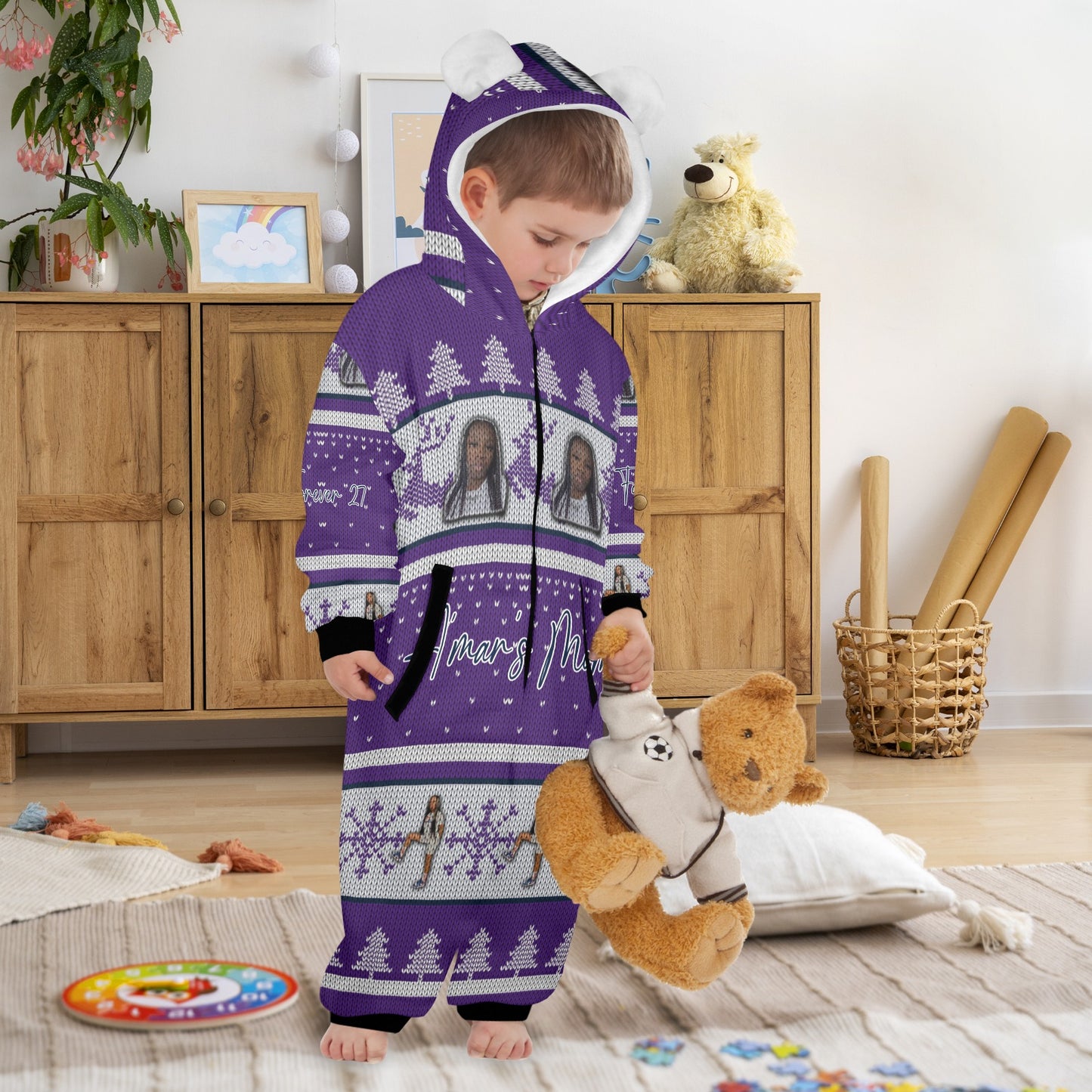 Kayla One-Piece Zip up Hooded Pajamas for Little Kids